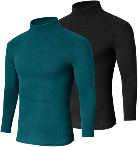 2 Pack Men Mock Turtleneck Long Sleeve
